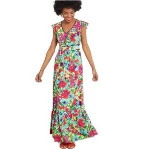 ModCloth "Eyes on You" Green Floral Maxi Dress medium